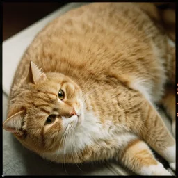 obese cat with many rolls of body fat, close up, kodak gold 2 0 0,