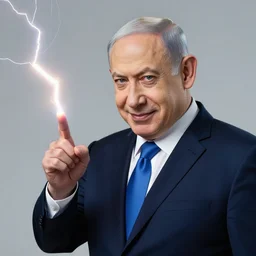 benjamin netanyahu shooting lightning bolts from his fingers while smirking, highly detailed, by artgerm and greg rutkowski