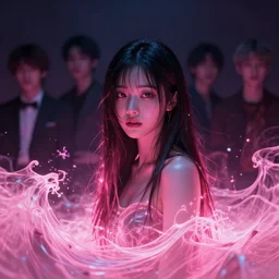 holographic lee jin - eun emerging from pink bioluminescent wave by greg rutkowski, artgerm, ross tran, conrad roset, takato yomamoto, rule of thirds, seductive look, beautiful