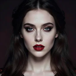 a masterpiece portrait photo of a beautiful young woman who looks like a demonic mary elizabeth winstead, symmetrical face