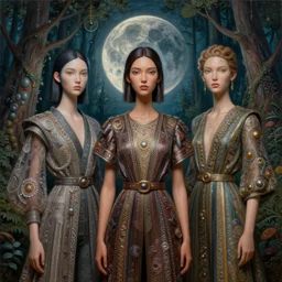 3 d, fashion models look into the frame, moon ryas, forest, intricate oil painting, hyper detail, figurative art, multiple exposure, poster art, 3 d, by tooth wu and wlop and beeple