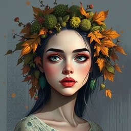 half body portrait of beautiful girl by irakli nadar, dried moss and dried autumn leaves headdress, mycelia, dramatic lighting, maximalist pastel color palette, splatter paint, pixar and disney concept, graphic novel by fiona staples and dustin nguyen, peter elson alan bean wangechi mutu, clean cel shaded vector art, on artstation