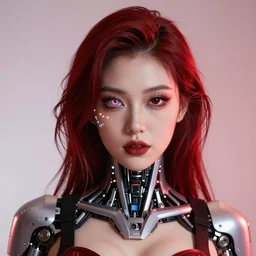 an immaculate octane redshift high key lighting headshot rendering of an attractive curvy cybernetic goth woman with embedded LEDs, a cybernetic eye, and an exoskeleton.