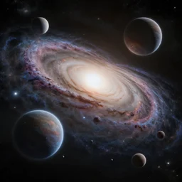 wide angle render of a galaxy with flat surfaced planets, science fiction render highly detailed and intricate, 8 k octane render, 4 k unreal engine, chromatic aberration, trending on artstation. chiaroscuro lighting, high contrast lighting, by paul chadeisson and sparth
