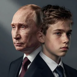 putin teams up with a teenage putin, perfect faces