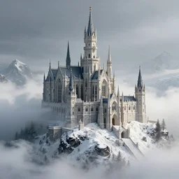 large gothic castle on snowy mountain peak, volumetric fog, intricate, highly detailed, concept art, gerald brom, masterpiece, background