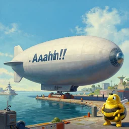 a beautiful and highly detailed painting of an aaahh!!! Real Monsters airship docked at an aaahh!!! Real Monsters airship port by James Gurney and beeple | Unreal Engine: .4 | establishing shot | graphic novel, illustration: .3