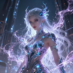 portrait of a psycho mystical cyberpunk princess with a lot of chaotic magic power in a dystopian world, 8K 3D octane render cosmic dystopia art