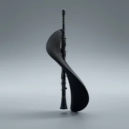 planar flow form, centered on studio gray background, electronic clarinet, very distant shot render matte black high tech minimalist organic shape, all black design by nicole norris, james dyson, jonathan ive, braun design, technologic design, octane engine render, product concept, unreal engine 6 render, automotive design,