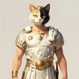 illustration of the roman emperor augustus neko man half cat, character design, art station, epic, elegant, masterpiece of akira toriyama