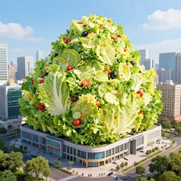 a giant salad that is the size of a building