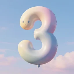 giant, 3 d, pastel, blowup balloon character with a face, twisting geometry, floating in a painted sky by'eva cremers'and'lesley barnes'
