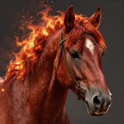 horse close - up, reddish - brown, fire and flames mane, sparkles, medieval fantasy, d & d, legend of the cryptids, highly detailed, digital painting, artstation, concept art, sharp focus, illustration, frazetta, aleksi briclot, rutkowski