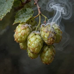 a hop fruit covered in smoke by albert bierstadt. detail. masterpiece. hq.
