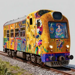 this is a completly stuffed train!!!, psychedelic, patterned skin, trending on artstation, photorealism!!, vibrant colors, digital art, in the style of harumi hironaka, gustav klimt, egon schiele, coby whitmore, david bates, monet, lisa frank, picasso, octane render.