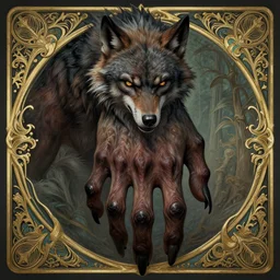 a detailed werewolf hand, by greg rutkowski and justin gerard, digital art, monstrous, art nouveau, baroque style, realistic painting, very detailed, fantasy, dnd, character design, trending on artstation