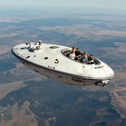 oval spaceship flying over vast landscape by chiara bautista and karl kopinski and kim jung giu and weta studio, and lucasfilm and jesper ejsing and norman rockwell greg rutkowski frank frazzeta