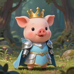 cute little cartoonish anthropomorphic piglet knight princess wearing a cape and a crown, fantasy forest, pale blue armor, cute and adorable, pretty, DnD character art portrait, matte fantasy painting, DeviantArt Artstation, by Jason Felix by Steve Argyle by Tyler Jacobson by Peter Mohrbacher, cinematic lighting