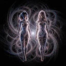twins from out space fractal, dark background, backlit:: by Martine Johanna and Simon Stålenhag and Chie Yoshii and Casey Weldon and Guillermo del toro :: ornate, dynamic, particulate, intricate, elegant, highly detailed, centered, artstation, smooth, sharp focus, octane render, 3d