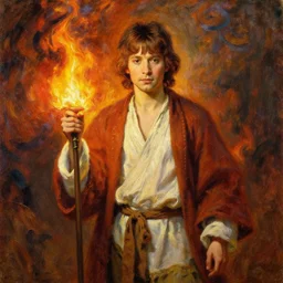frodo baggins as fire lord ozai, russian impressionism oil painting, 4 k, beautiful painting, by konstantin korovin