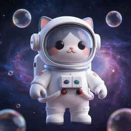 astronaut cat, bubbles, universe, nebula, artstation, 3 d render, front view