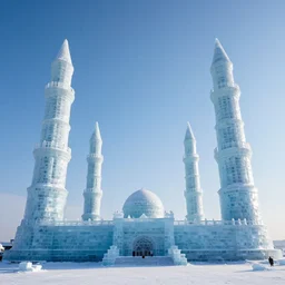 giant ice minarets in the style of vsevolod ivanov, distant shot, high quality, trending on artstation,