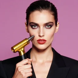 extremely detailed studio closeup portrait of a fashion model holding a golden blow - torch. surreal photograph, lo - fi, polished look, solid background, silly and serious, hermes ad, fashion photography, toiletpaper magazine by pierpaolo ferrari and maurizio cattelan, 3 5 mm photograph, colourful, david lachapelle, canon eos c 3 0 0, 8 k, medium - format print