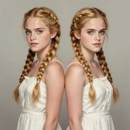 anya taylor - joy emma watson, symmetrical front view, long blond braided hair, white corsican dress, highly detailed, digital painting, artstation, concept art, sharp focus, illustration, art by aleksi briclot, raphael lacoste, magali villeneuve