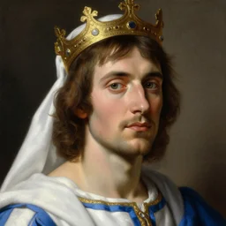 head - on portrait, colin franco as a king in white robes with blue details, digital painting, detailed, highly detailed, smooth, sharp focus, by caravaggio