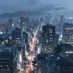 beautiful raining anime cityscape, trending on pixiv