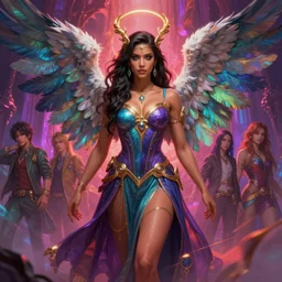 female angel portrait, maya ali mage, gloomhaven, dynamic lighting, gaudy colors, octane render aesthetic, matte painting concept art, official fanart behance hd artstation by jesper ejsing, by rhads and makoto shinkai and lois van baarle and ilya kuvshinov and rossdraws