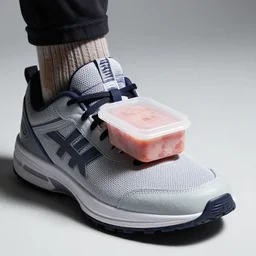 sports shoe contains hidden small cooler containing lunch meat, product photo