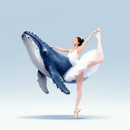 humpback whale doing ballet, digital art