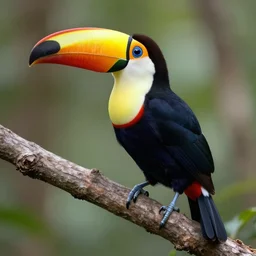 a colorful toucan bird on a tree by henri rousseau, fren forest, 4 k, hyper detailed, acid pixie
