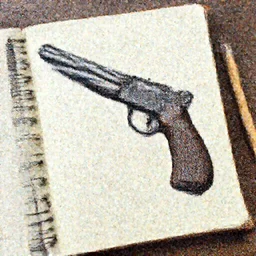 biological illustration of a biological gun, notebook, pencil and paper