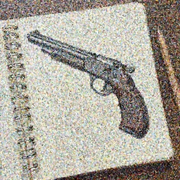 biological illustration of a biological gun, notebook, pencil and paper