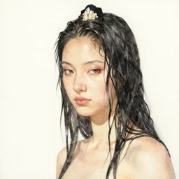 Harry Weisburd Artwork Black Wet Hair, 2007 Watercolor, Hachishakusama (Eight-Feet-Tall) #One shot - Goddess
