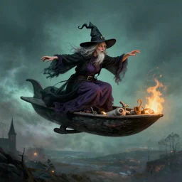 an old witch flying on a nimbus 2 0 0 0