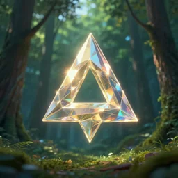 flying geometric shiney triangle in forest, beautiful graphics, fantasy artwork, very beautiful scenery, hd, hdr, ue 5, ue 6, unreal engine 5, cinematic 4 k wallpaper, 8 k, ultra detailed, by popular digital, details, beautiful image ever created, high resolution, artstation, award winning