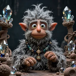 hyper realistic portrait of postapocalyptic hairy muppet show elf goblin wizard glass beads clay amulets cinematic symmetric dark _ crystal, artstation brian froud, alan lee, jean baptiste monge, scott radke