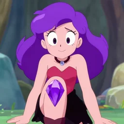 steven universe, violet diamond with purple hair in the purple diamond in her right knee