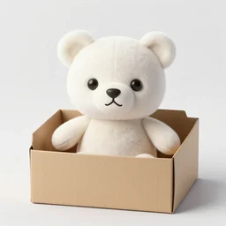 a plushie in a cardboard box