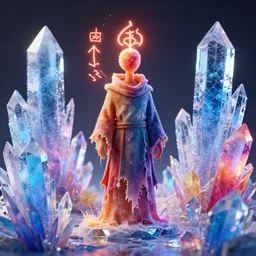 colorful ice crystal landscape 4 d art by mike winkelmann, power auras, sigils, tattered cloth robes, substance 3 d painter, pbr textures, physical based rendering, cinematic, hyper realism, high detail, octane render, unreal engine, 8 k, vibrant colors, smooth gradients, high contrast, depth of field, aperture