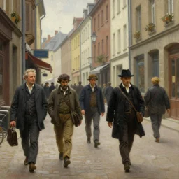high quality high detail painting by rembrandt, people walking in the street, hd, photorealistic lighting