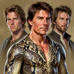 portrait of tom cruise with a snake skin by ralph horsley, rossdraws, ilvya kuvshinov, elegant, intricate, scales all over his skin, highly detailed illustration, pixar, maya, engine, artstation