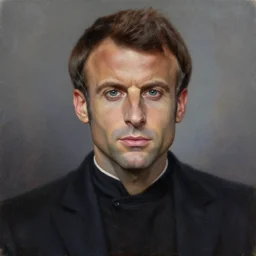 painting portrait of Emmanuel Macron dressed as Arcann in Star Wars, sharp focus, waist up, trending on ArtStation, masterpiece, by Greg Rutkowski, by Ross Tran, by Fenghua Zhong, octane, clear eyes, soft render, clear facial features, oil on canvas, moody lighting, cinematic, professional environment concept art