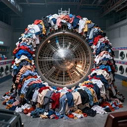 an amazing surreal real photo of the large hadron collider made entirely out of a pile of laundry, coverup, conspiracy, lazy scientists saving on laundromat bills