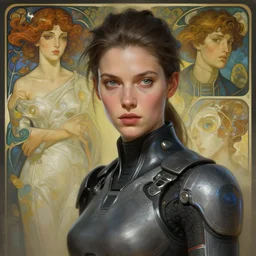 a futuristic woman, highly detailed, digital painting, artstation, concept art, smooth, sharp focus, illustration, Unreal Engine 5, 8K, art by Ross Tran and greg rutkowski and alphonse Mucha
