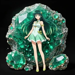 minerals, emerald, anime girl, full length