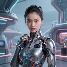 portrait futuristic asian airforce girl, looking at the camera, expressive pose, symmetrical face, in future airport rooftop , sci-fi, fantasy, intricate, very very beautiful, elegant, human anatomy, neon light, highly detailed, digital painting, artstation, concept art, smooth, sharp focus, illustration, art by tian zi and WLOP and alphonse mucha
